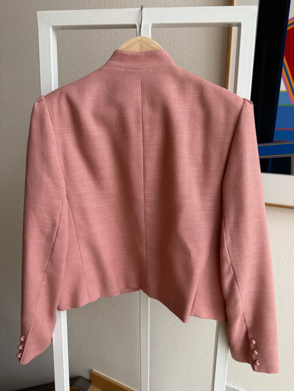 Vintage Linen Cropped Jacket Blazer Dusty Pink Structured Minimalist 90s - Picture 2 of 10